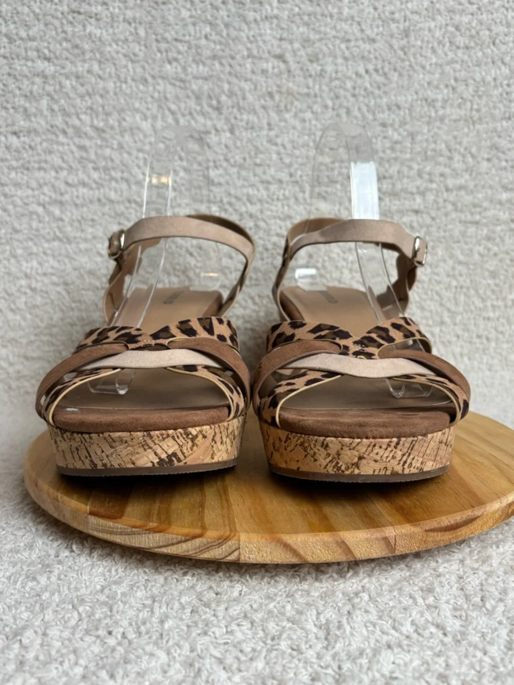 Torrid Sandals Womens 11W Leopard Mixed Media Cork Wedge Buckle Strappy